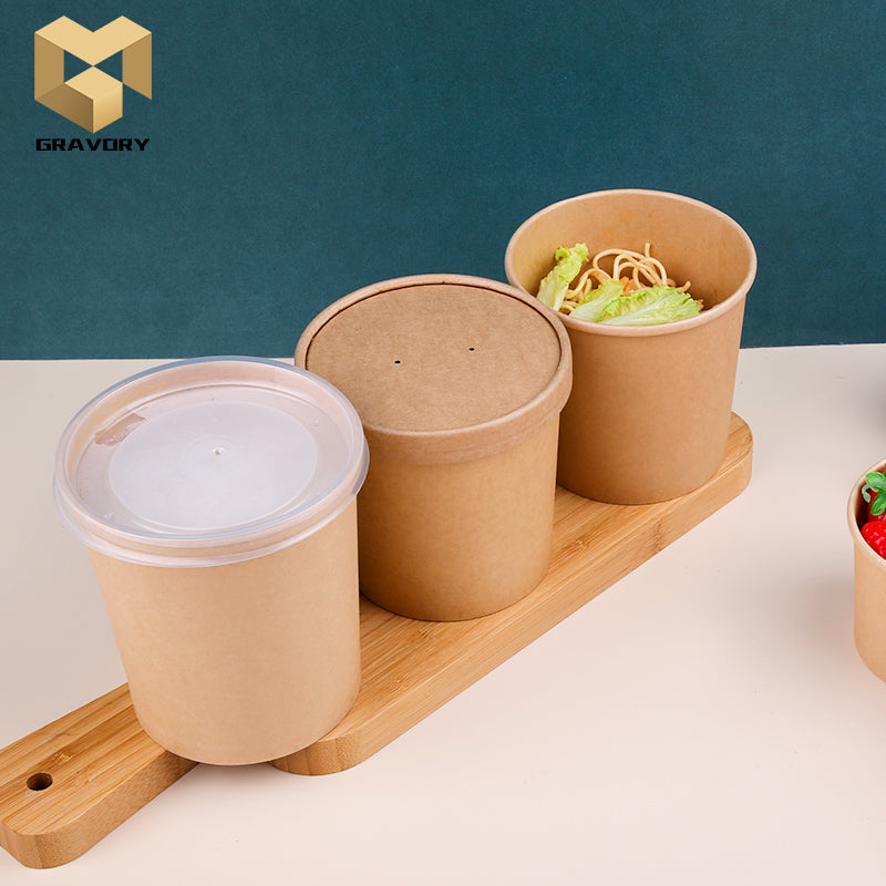 Disposable Take Away Kraft Paper Biodegradable Soup Cups With Lid