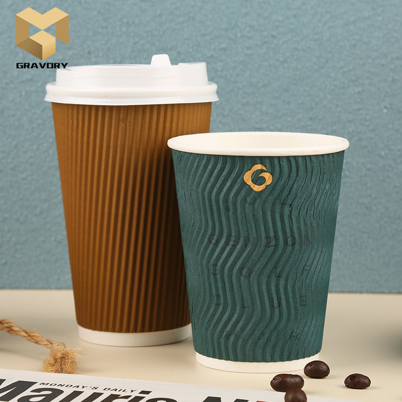 Cheap 12oz disposable custom design printed ripple wall paper cups samples  –