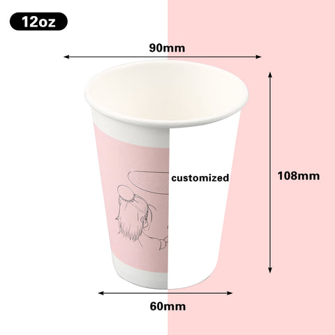 12oz hot drink single wall paper cups for coffee customized samples