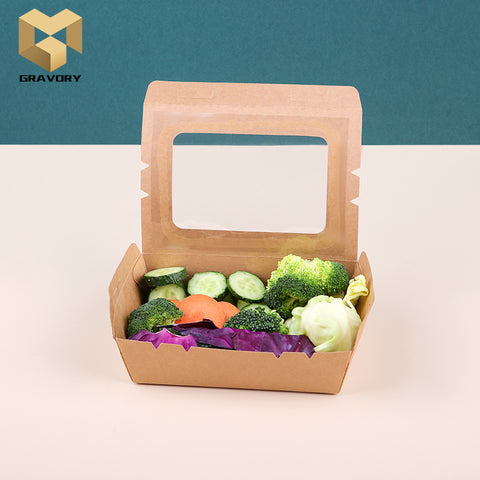 kraft paper lunch box 700ml disposable paper lunch box with window