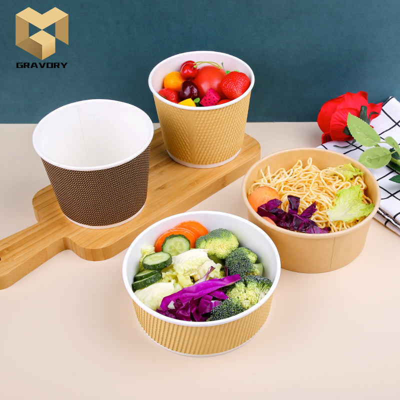 1000ml PLA kraft Disposable Salad Bowls,Soup Cups With Matching Lids