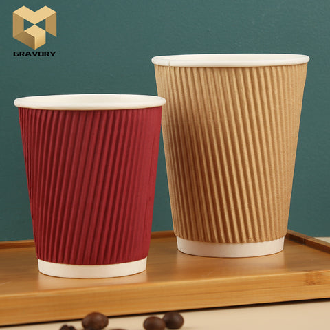 Cheap 12oz disposable custom design printed ripple wall paper cups samples  –
