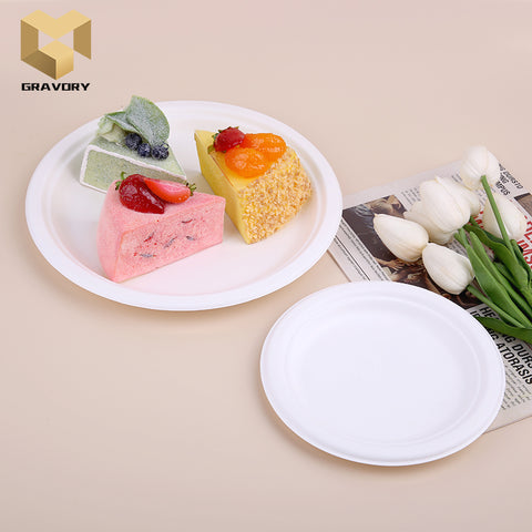 9 inch round plate 100% compostable sugarcane bagasse plate samples